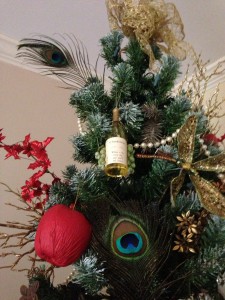 Peacock feathers adorn my holiday tree (Photo Credit: Adroit Ideals)