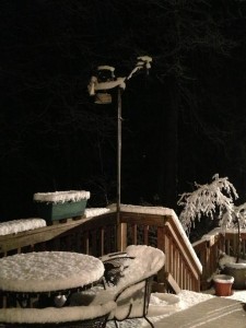 Snow on my weather station in the backyard (Photo Credit: Adroit Ideals)