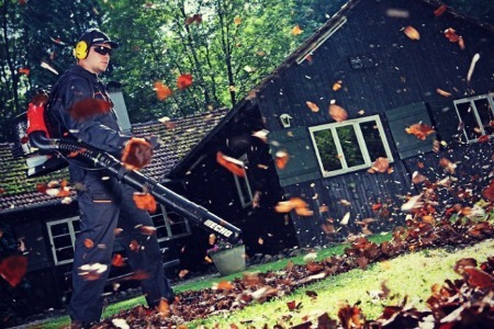 Man using leaf blower
